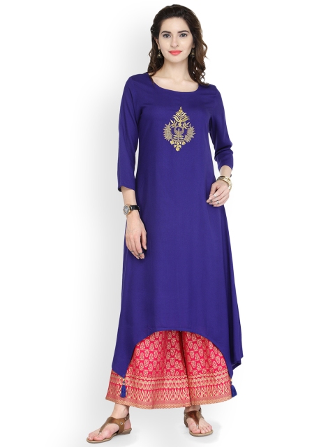 

Varanga Women Blue & Pink Embroidered Kurta with Skirt