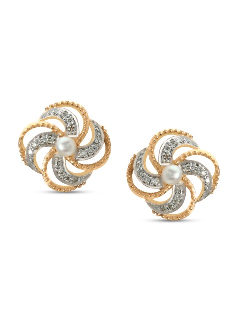 

Mia by Tanishq 14KT Diamond and Pearl Floral Studs, Gold