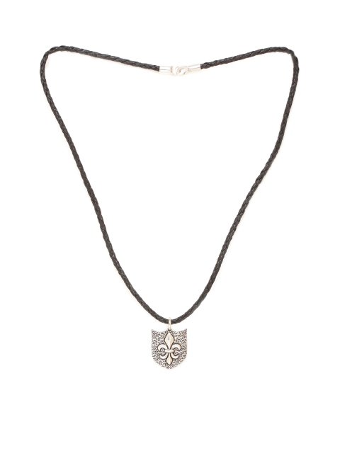 

Dare by Voylla Men Silver Camp Royale Oxidized Pendant with Chain, Black