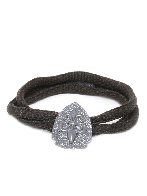 

Dare by Voylla Black Fabric Silver-Plated Handcrafted Wraparound Bracelet