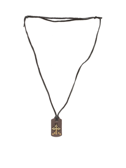 

Dare by Voylla Men Brown & Gold-Toned Celtic Cross on Faux Leather Pendant With Chain