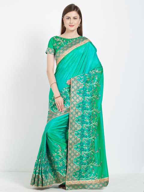 

Indian Women Green & Beige Pure Silk Embellished Saree