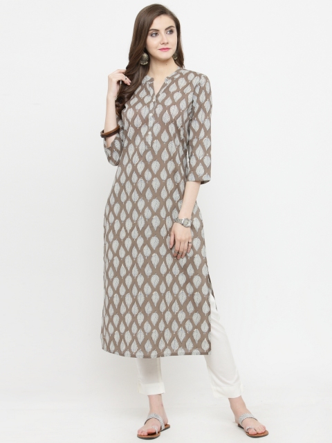 

Varanga Women Brown & White Printed Kurta with Trousers