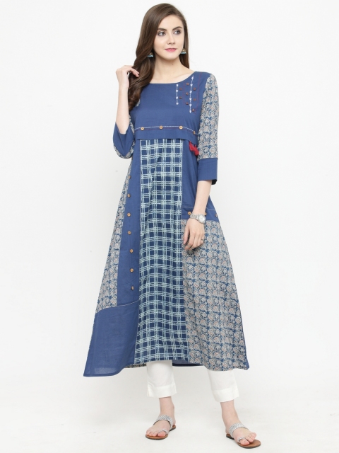 

Varanga Women Blue & White Printed Kurta with Trousers