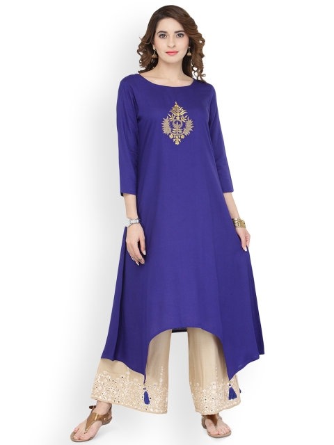 

Varanga Women Blue Embroidered A-Line Kurta