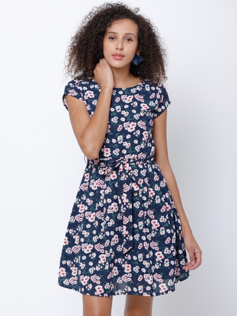 

Tokyo Talkies Women Navy Blue Printed Fit and Flare Dress