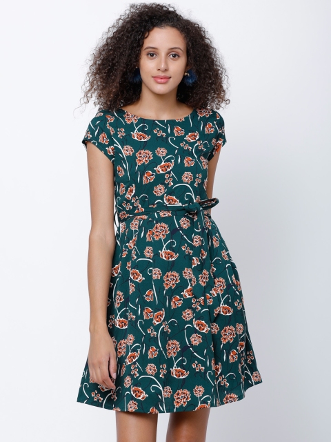 

Tokyo Talkies Women Green Printed Fit and Flare Dress