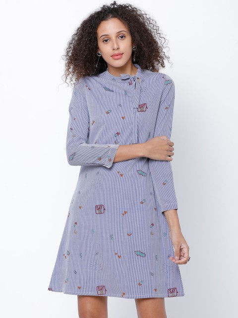 

Tokyo Talkies Women White Striped Fit and Flare Dress