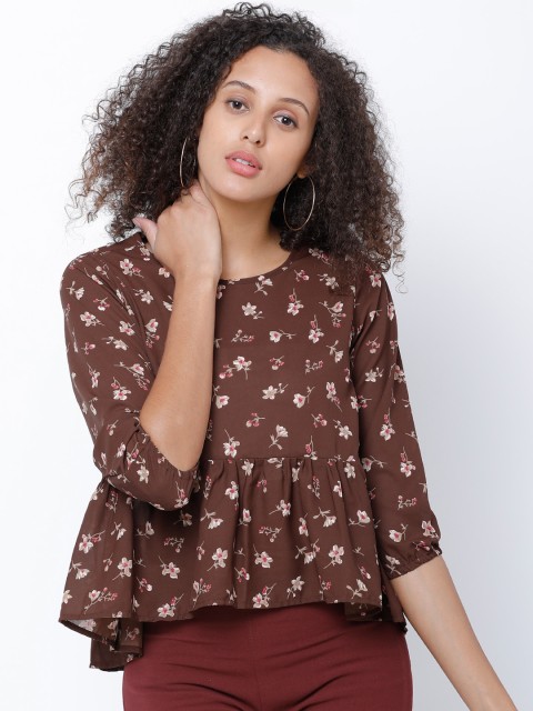 

Tokyo Talkies Women Brown Printed Peplum Top