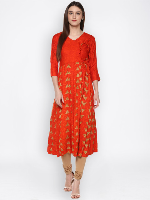 

Ives Women Orange Printed Anarkali Kurta