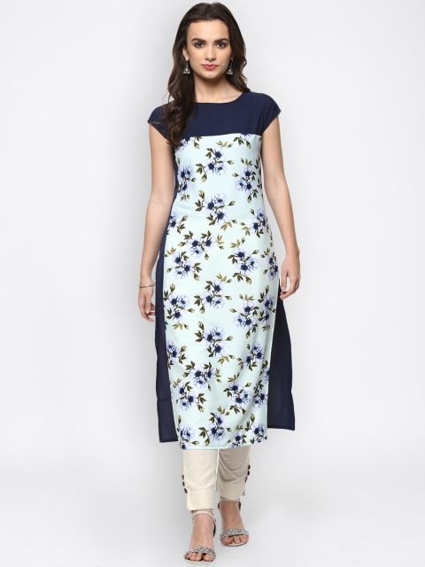 

Ives Women Sea Green & Beige Floral Print Straight Kurta