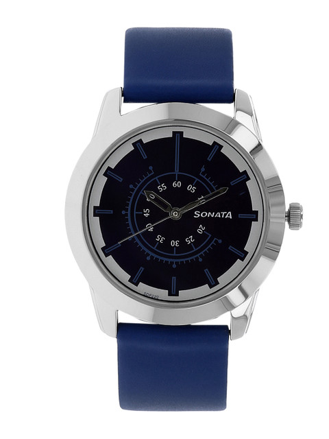 

Sonata Men Silver-Toned & Navy Blue Analogue Watch