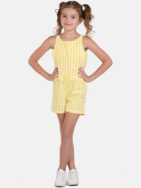 

Beebay Girls Yellow Checked Basic Jumpsuit