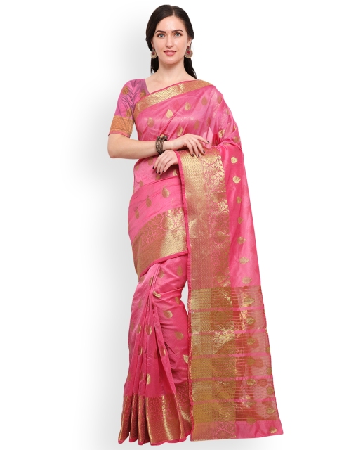 

Blissta Women Pink & Gold-Toned Silk Blend Woven Design Banarasi Saree