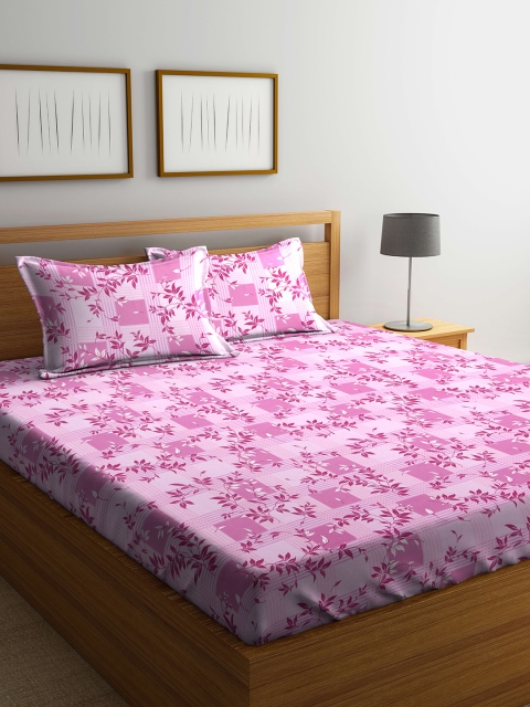 

BOMBAY DYEING Pink Floral Flat 120 TC Polycotton 1 King Bedsheet with 2 Pillow Covers