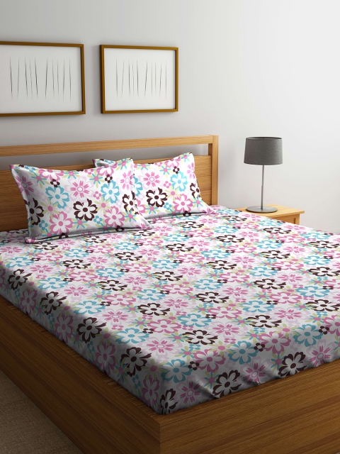 

BOMBAY DYEING Pink & Black Floral Flat 120 TC Polycotton 1 King Bedsheet with 2 Pillow Covers