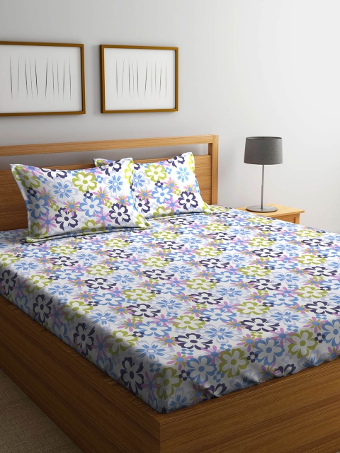 

BOMBAY DYEING Blue & Green Flat 120 TC King Bedsheet with 2 Pillow Covers