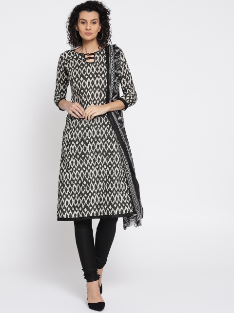 

Satrani Black & Off-White Unstitched Dress Material