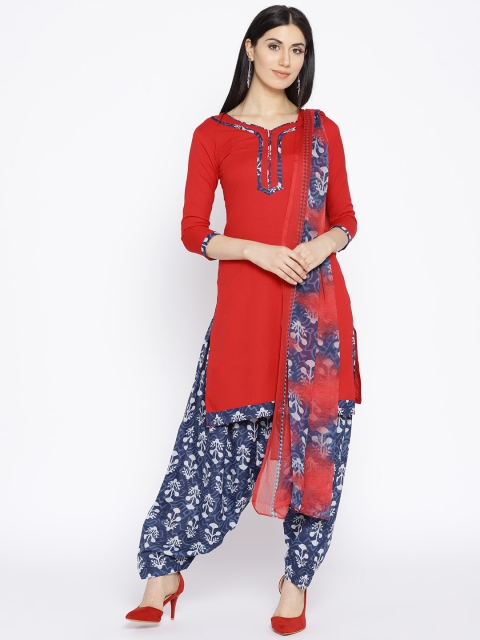 

Satrani Red & Blue Solid Unstitched Dress Material