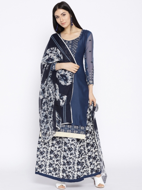 

Satrani Navy Blue & Off-White Unstitched Dress Material
