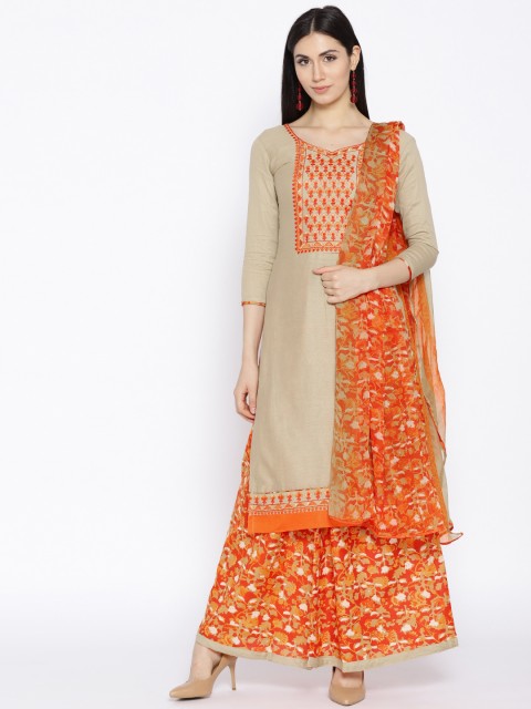 

Satrani Beige & Orange Unstitched Dress Material
