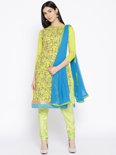 

Satrani Green & Blue Embroidered Semi-Stitched Dress Material