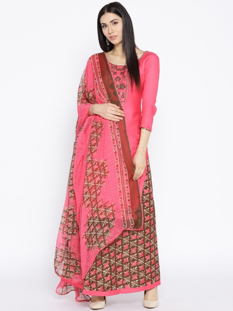 

Satrani Pink & Brown Unstitched Dress Material