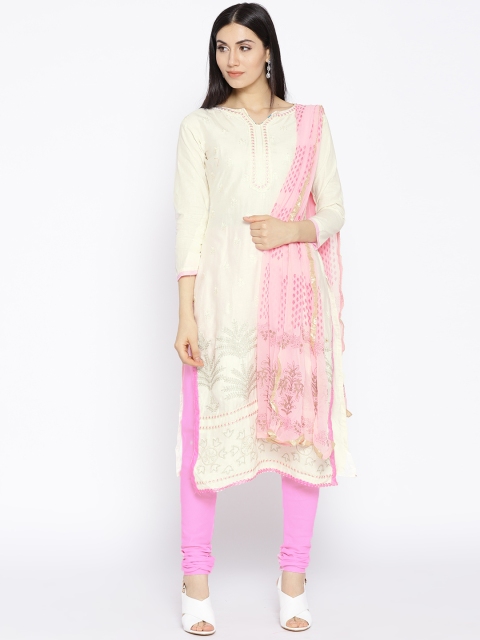 

Satrani Off-White & Pink Unstitched Dress Material