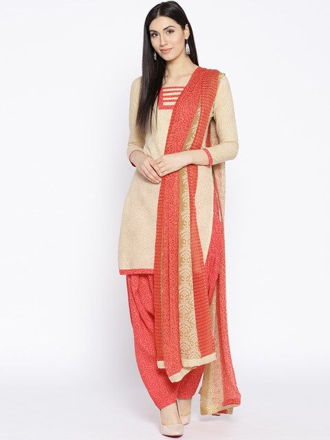 

Satrani Beige & Coral Pink Unstitched Dress Material