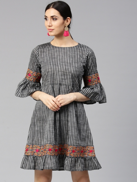 

Jaipur Kurti Women Grey & Black Striped A-Line Dress