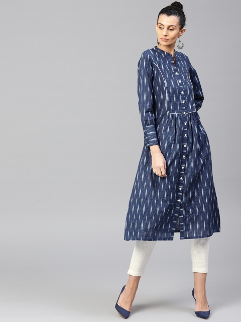 

Jaipur Kurti Women Navy Blue & Off-White Printed Kurta with Trousers