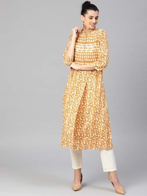 

Jaipur Kurti Women Yellow & Cream-Coloured Printed A-Line Kurta