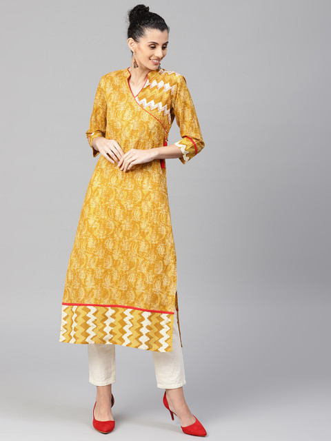 

Jaipur Kurti Women Mustard Yellow Printed Straight Kurta