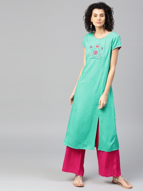 

Jaipur Kurti Women Green & Magenta Solid Kurta with Palazzos