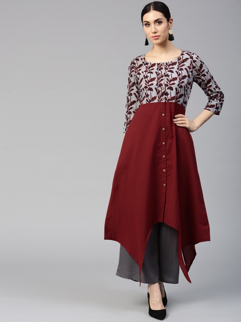 

Jaipur Kurti Women Maroon & Blue Printed A-Line Kurta