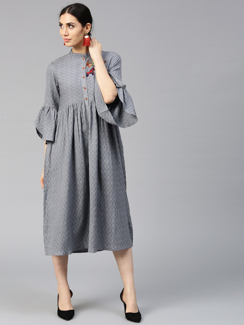 

Jaipur Kurti Women Grey Self Design A-Line Dress
