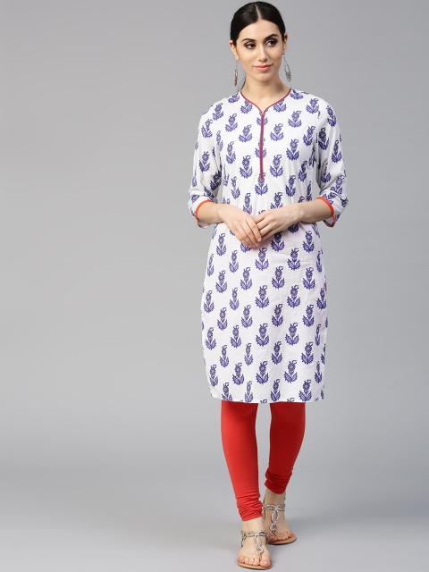 

Jaipur Kurti Women White & Purple Printed Straight Kurta