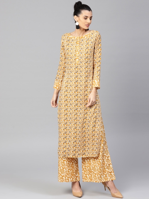 

Jaipur Kurti Women Mustard Yellow Printed Kurta with Palazzos