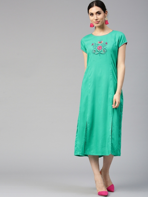 

Jaipur Kurti Women Green Self Design A-Line Dress