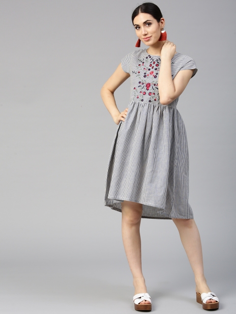 

Jaipur Kurti Women Blue & Off-White Striped Fit & Flare Dress