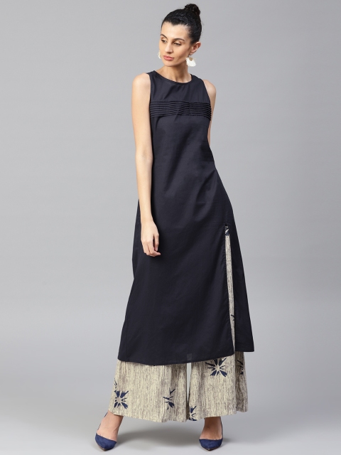 

Jaipur Kurti Women Navy Blue & Beige Solid Kurta with Palazzos