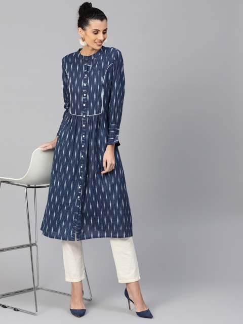 

Jaipur Kurti Women Blue Striped A-Line Kurta