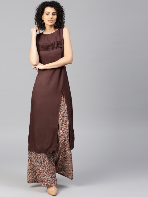 

Jaipur Kurti Women Brown & Maroon Solid Kurta with Palazzos
