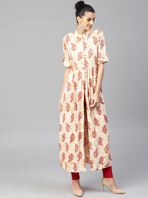 

Jaipur Kurti Women Cream-Coloured & Red Printed A-Line Kurta