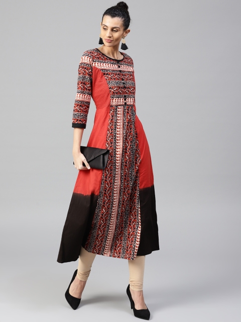 

Jaipur Kurti Women Rust Red & Black Printed A-Line Kurta