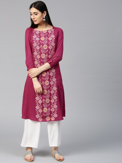 

Jaipur Kurti Women Magenta Embroidered A-Line Kurta