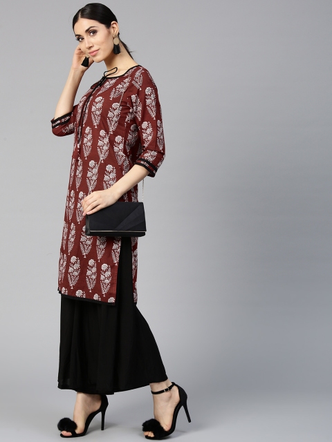 

Jaipur Kurti Women Maroon & Off-White Printed Straight Kurta