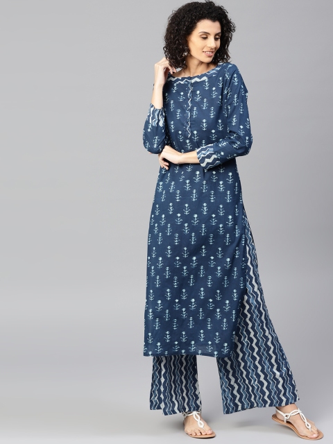 

Jaipur Kurti Women Blue Printed Kurta with Palazzos