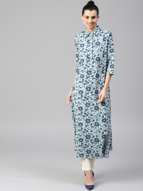 

Jaipur Kurti Women Blue Printed A-Line Kurta