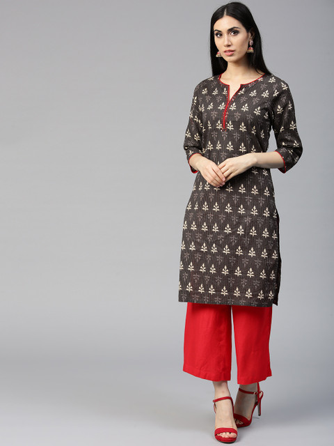 

Jaipur Kurti Women Brown & Beige Printed Straight Kurta